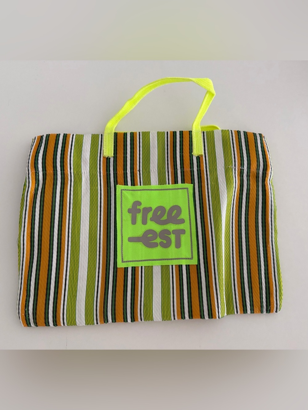 Free-est Neon Green Striped Mini Tote Bag